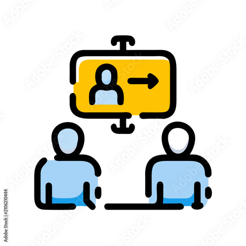 Video conference icon. Remote team meeting symbol for digital business communication.