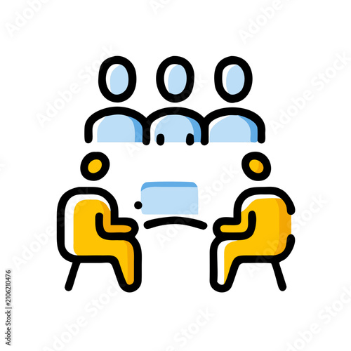Business team meeting icon. Professional group collaboration and corporate strategy session.