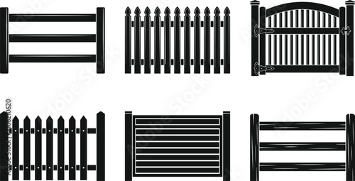 Obraz na plátně Wooden and metal fence vector silhouette set boundary gate barrier collection design project