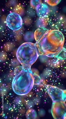 Abstract render video background moving colorful liquid spheres party particles