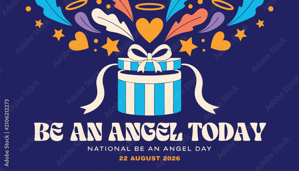 Obraz premium Blue gift box illustration celebrating national be an angel day event