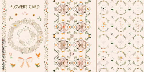 Fotografie floral cards with vintage style ornate frames flowers card pattern vector illust