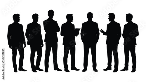 Black silhouettes of businessmen standing in a row