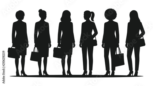 Silhouette of businesswomen standing in a row