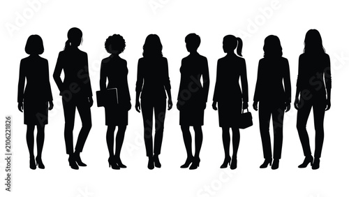 Black silhouettes of business women standing in a row