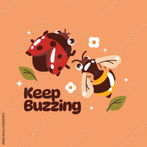 Cute insect stationery set featuring art print with cartoon bugs