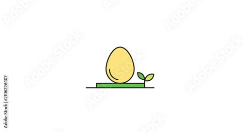 Minimalist Egg and Plant Illustration Depicting New Life and Budding Growth Concepts