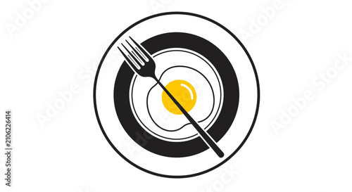 Minimalist Egg and Utensil Design on a Plate, Perfect for Breakfast and Meal Concepts