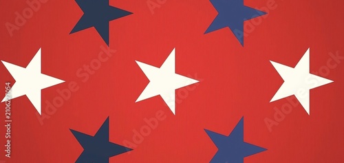 Geometric Star Red Background White Blue Stars Flat Vector Pattern 4K