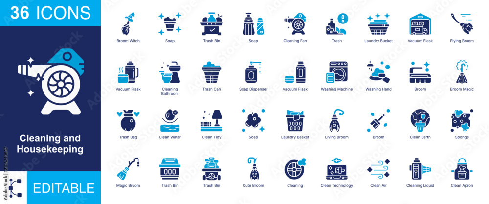 Foto Cleaning and Housekeeping solid icon set