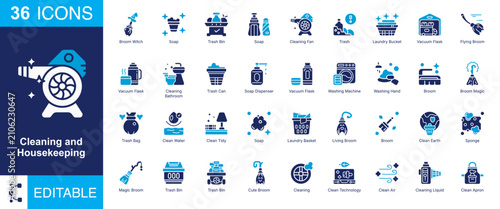 Obraz na płótnie Cleaning and Housekeeping solid icon set