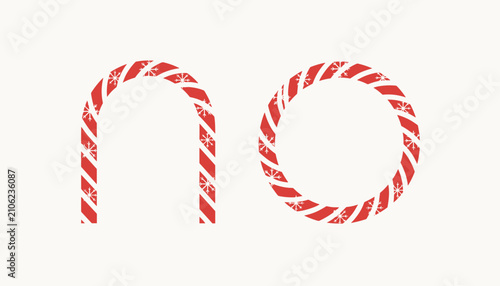 Christmas themed candy cane striped arch and circle frames decorated with white snowflake details on a white background.