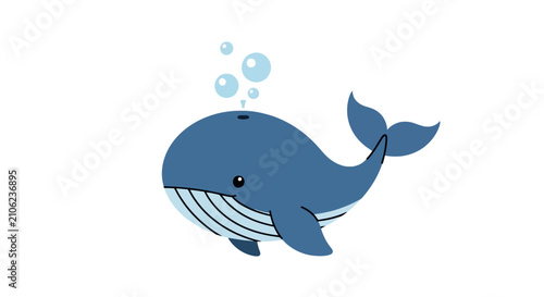 Canvastavla Friendly cartoon whale spouting water bubbles