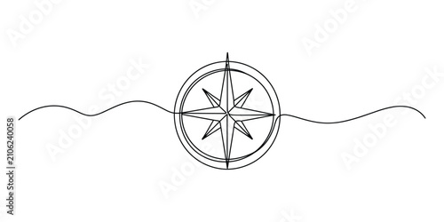 Compass rose icon with a wave line drawing