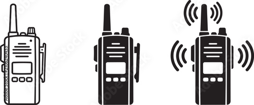 Set of walkie talkie icons, portable radio communication symbols, vector illustration. Set vector.