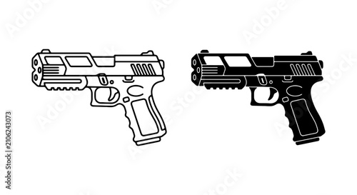 Фотография Modern Handgun Icons, Pistol Vector Graphics, Firearm Silhouette, Weapon Illustr