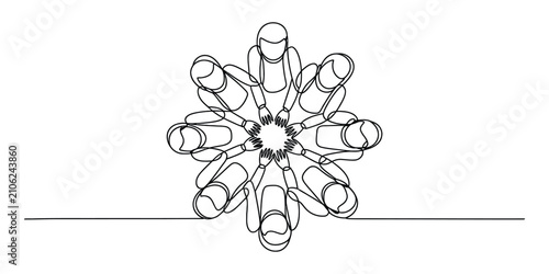 Foto Group of people joining hands in a circle line art