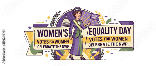 Woman Suffrage Celebration Illustration with Equality Day Banner