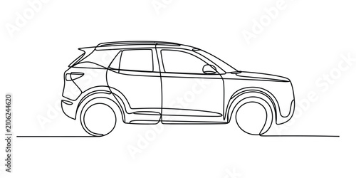 Continuous single line drawing of a modern suv car