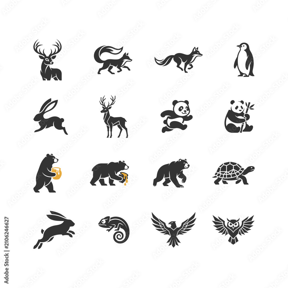 Obraz premium Minimal Animal Logo Icon Set for Branding and Identity