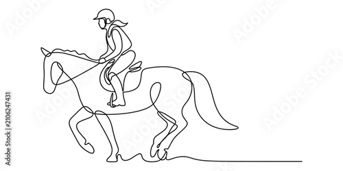 Continuous one line drawing of a person riding a horse