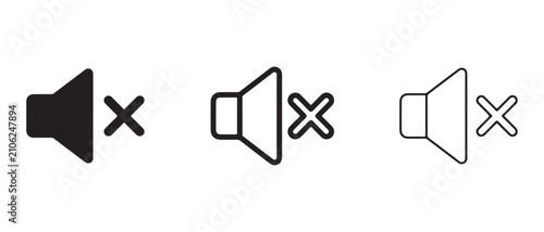 mute sound speaker icons with crossed out symbols isolated on transparent background
