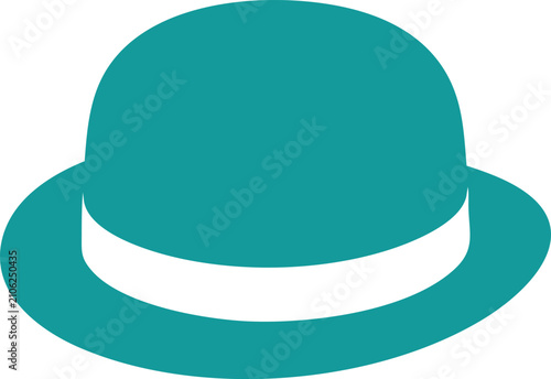 Quadro su tela Teal bowler hat with a white ribbon band, flat headwear accessory