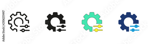 Premium Settings Control Icons Collection with Gear and Sliders in Line, Glyph, and Flat Vector Styles
