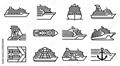 Bild auf Leinwand Various cruise ships and nautical icons.