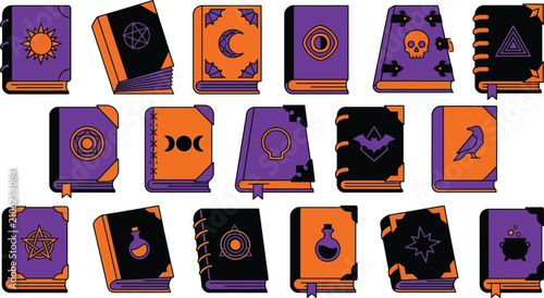 Foto Spooky mystical books illustration set for Halloween designs and witchcraft them