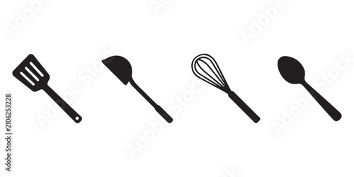 Fotografia Kitchen utensils silhouette set – spatula, ladle, whisk and spoon vector ,Kitchen utensil