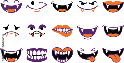 Принти на полотні Spooky Cartoon Vampire Mouths for Halloween Designs and Marketing Materials