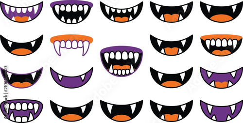 Canvastavla Spooky Halloween Vampire Fangs and Teeth Clipart Collection for Party Decoration