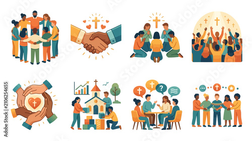 Community members participate in diverse social and spiritual gatherings to foster unity, prayer, support, and collaborative efforts within a local religious organization or charitable association.