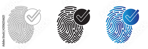 Biometric fingerprint scanner with check mark icon vector illustration. Security access approved, identity verification, and authentication concept.