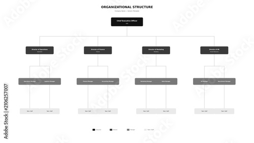 Quadro su tela Minimalist monochrome organizational chart showing corporate hierarchy and business structure in a clean vector line art style