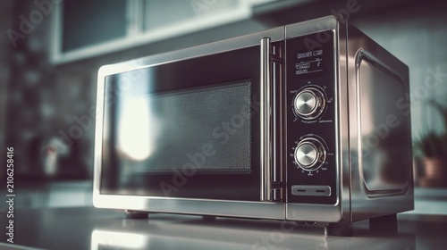 Retro microwave oven on kitchen counter vintage appliance for modern c