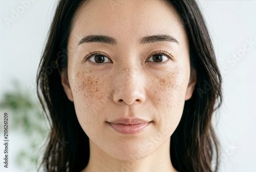 そばかす・シミがある自然な肌質と素肌の40代〜50代の日本人女性
