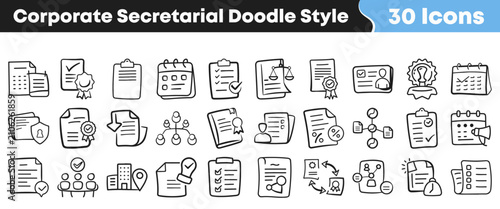 Quadro su tela Hand drawn collection of corporate secretarial doodle style business icons