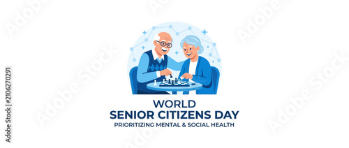 Elderly couple playing chess, celebrating senior citizens day