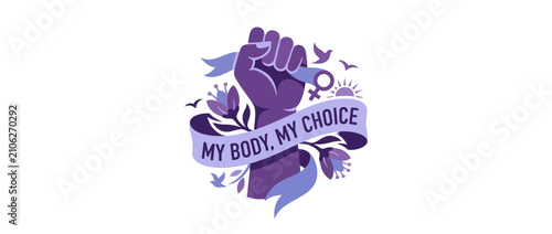 Feminist Fist with Ribbon and Flowers