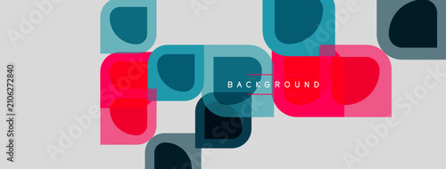 Abstract geometric shapes overlap, creating vibrant color blocks. Light gray background provides contrast. Text reads BACKGROUND.