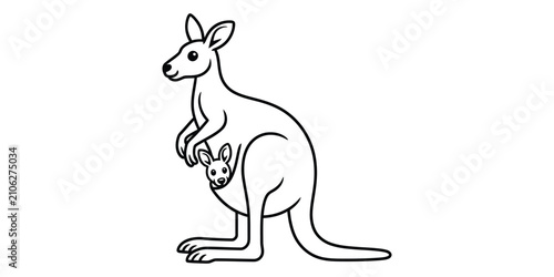 фотографія Cute mother kangaroo with baby joey in pouch line art