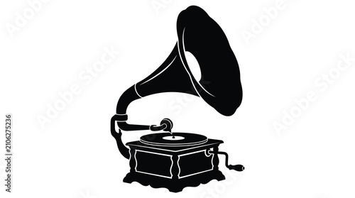 Black gramophone on white background