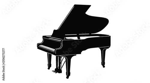 Black grand piano isolated on white