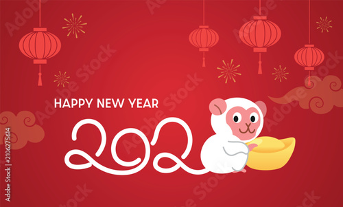 Canvas Print 2028 New Year lettering with monkey tail