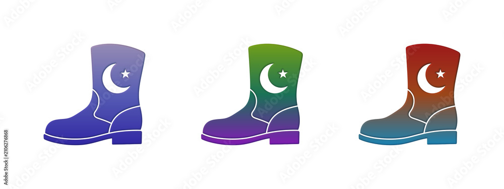 Obraz premium Colorful boots with moon and star symbols set