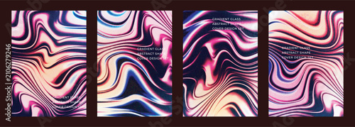 Abstract gradient liquid waves colorful psychedelic glass flowing liquid wave textures in pink, purple and blue tones cover poster background design set, suitable for magazine, catalog, flyer, etc.