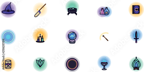 Cuadro en lienzo Magical fantasy icon bundle set featuring wizard items, spell books, crystal bal