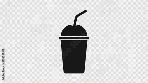 Fotografía Takeaway drink cup with dome lid and straw silhouette vector illustration isolat